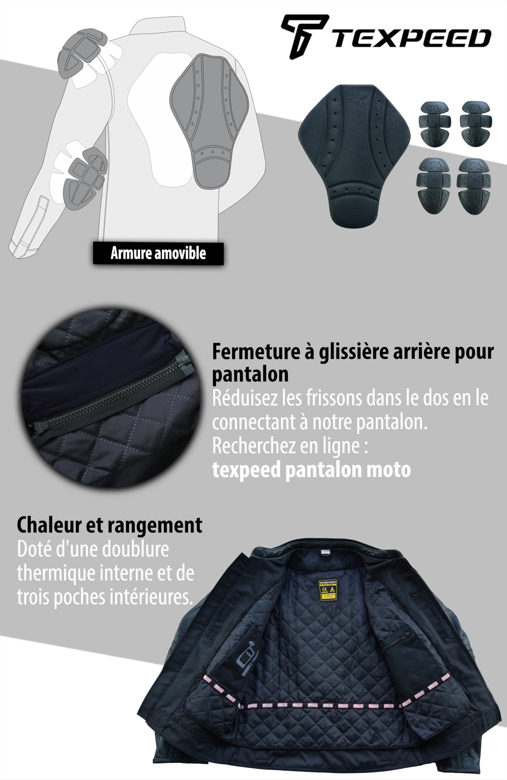 Texpeed Veste moto cuir homme homologué avec protections - Perfect Marlon Brando rétro Chopper blouson - Avec protection véritable biker CE armor (EN 1621-1) Noir - 6XL