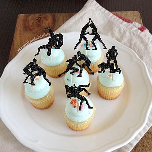 Vista 24 de Rsstarxi Paquete de 24 adornos para magdalenas, micrófono con purpurina, símbolos musicales, selecciones de cupcakes, música rock, concierto, tema