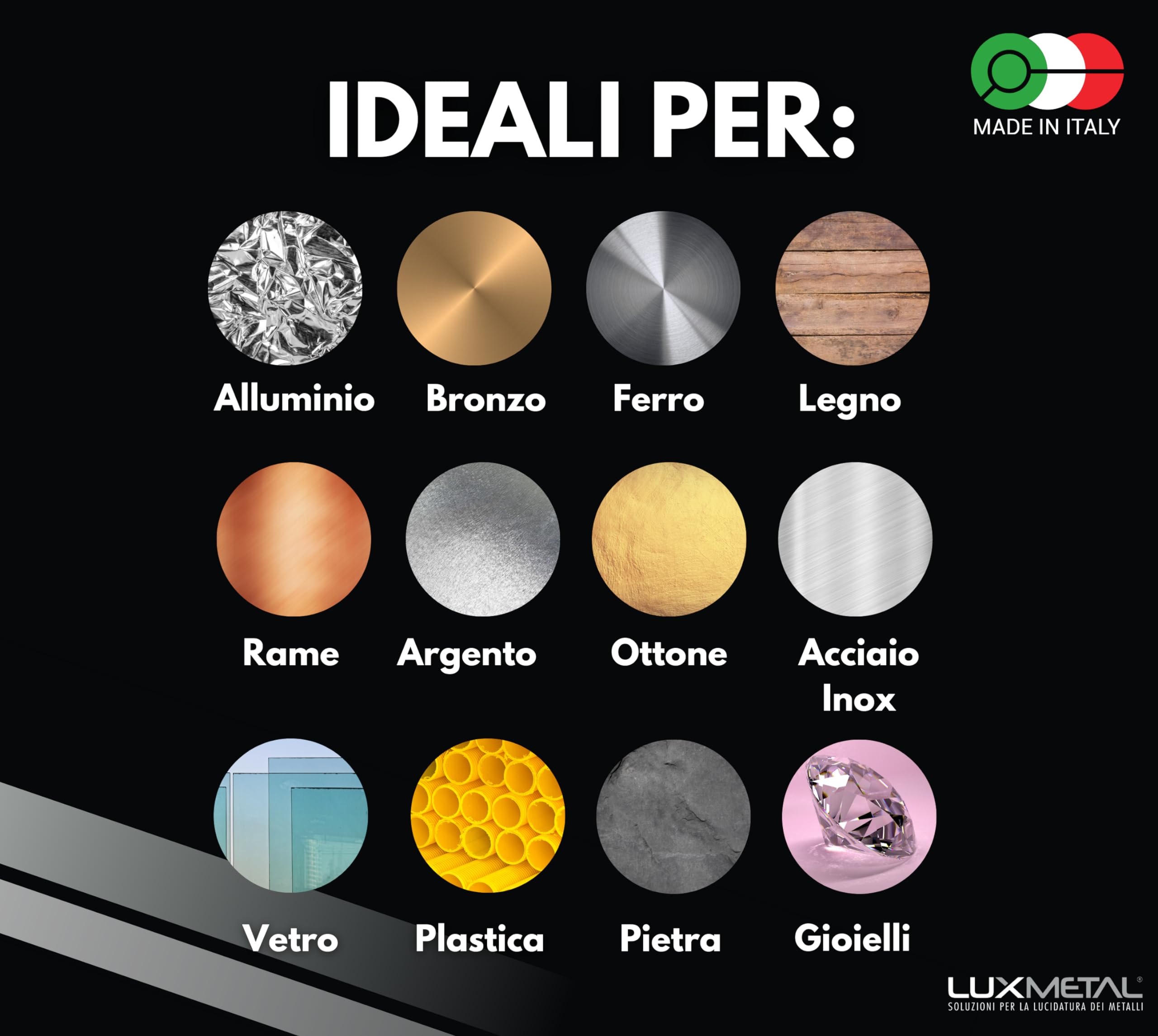Lux Metal - Kit 7 Disco Lucidante 100 mm e 7 Pasta Abrasiva Lucidante 250 gr + Supporto Trapano - Per Alluminio, Ferro, Acciaio Inox, Bronzo, Marmo - Ruota Lucidatura Metalli Mola Smerigliatrice