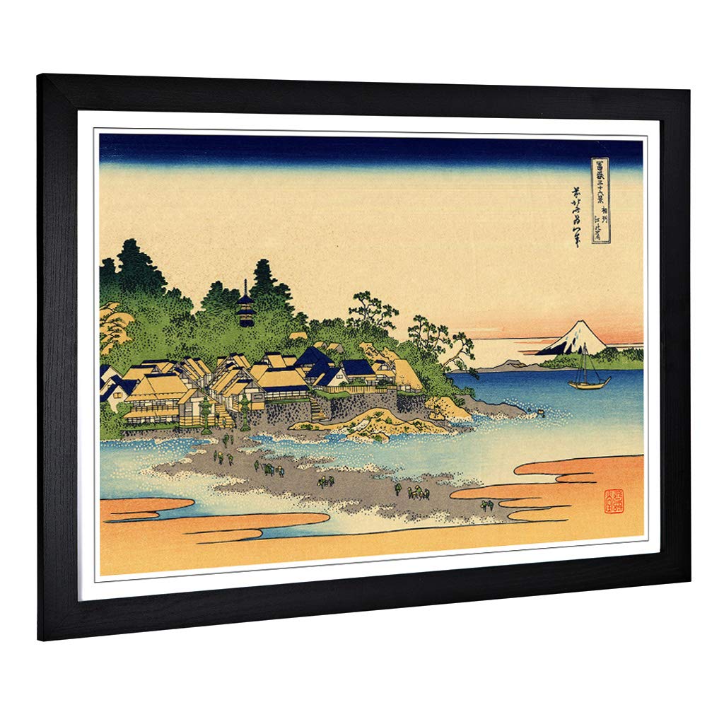 Big Box Art Framed Print of Hokusai Japanese Oriental Enoshima Design | Wall Art Picture | Home Decor for Kitchen, Living Room, Bedroom, Hallway, Black, A2 / 24.5x18 Inch / 62x45cm