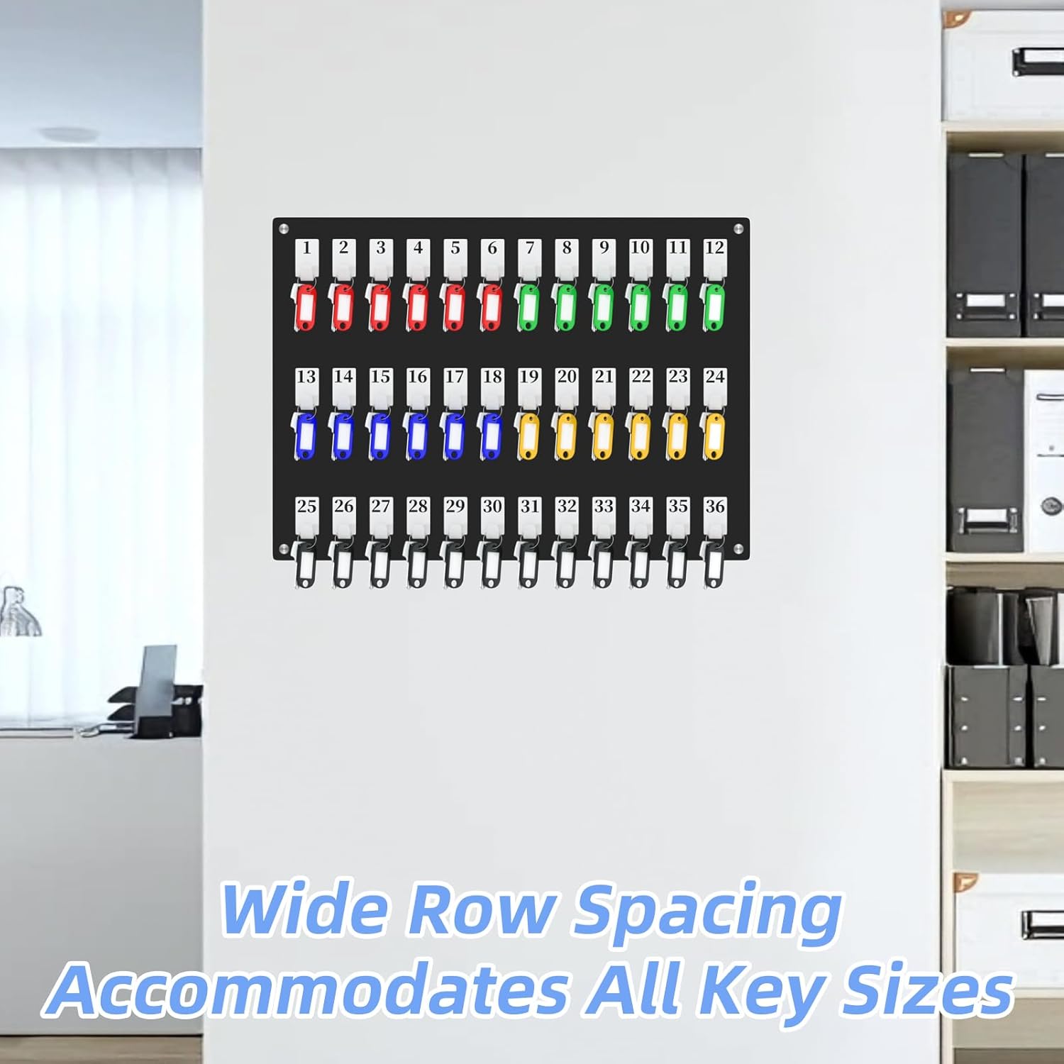 36 Hooks Acrylic Key Board with Numbers, Wall Mount Key Holder Rack with 36 Tags, Key Storage Organization, Black Hanging Board for Garage, Car Dealer, Office, Home, Hotel, Real Estate, School