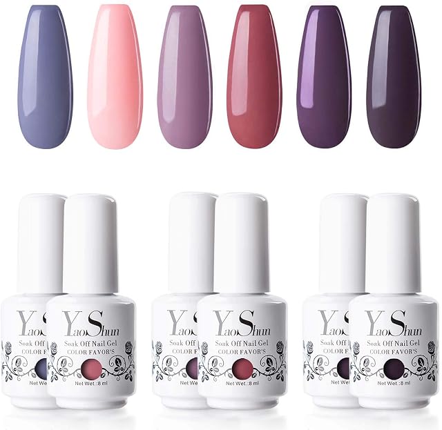 YaoShun Gel Nail Polish Trendy UV LED Set 6 Colours Elegant Nude Series Soak Off Gel Polish Nail Art Kit 8ml Each
