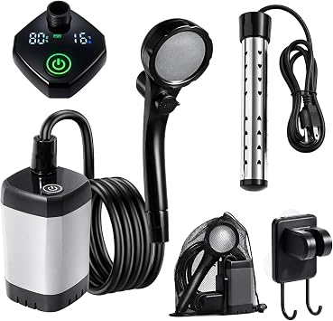 Portable Camping Shower with Water Heater,6000 mAh Battery,140 Min Runtime,5.2-inch Digital Display,4 Spray Modes,IPX7 Waterproof for Hiking,Pet Bathing,Car Wash,RV
