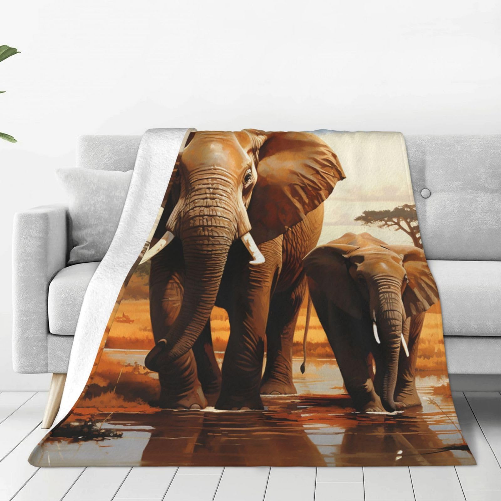 Couverture polaire anti-peluche pour lit et canapé plaid flanelle éléphant