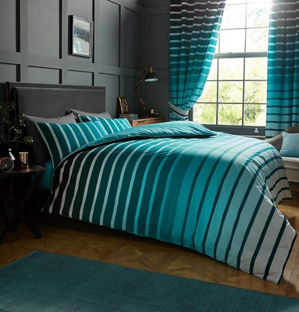 GC GAVENO CAVAILIA Luxurious Oscar Duvet Cover King Size with Pillow Cases, Breathable Washable Reversible Bedding set, Teal, King