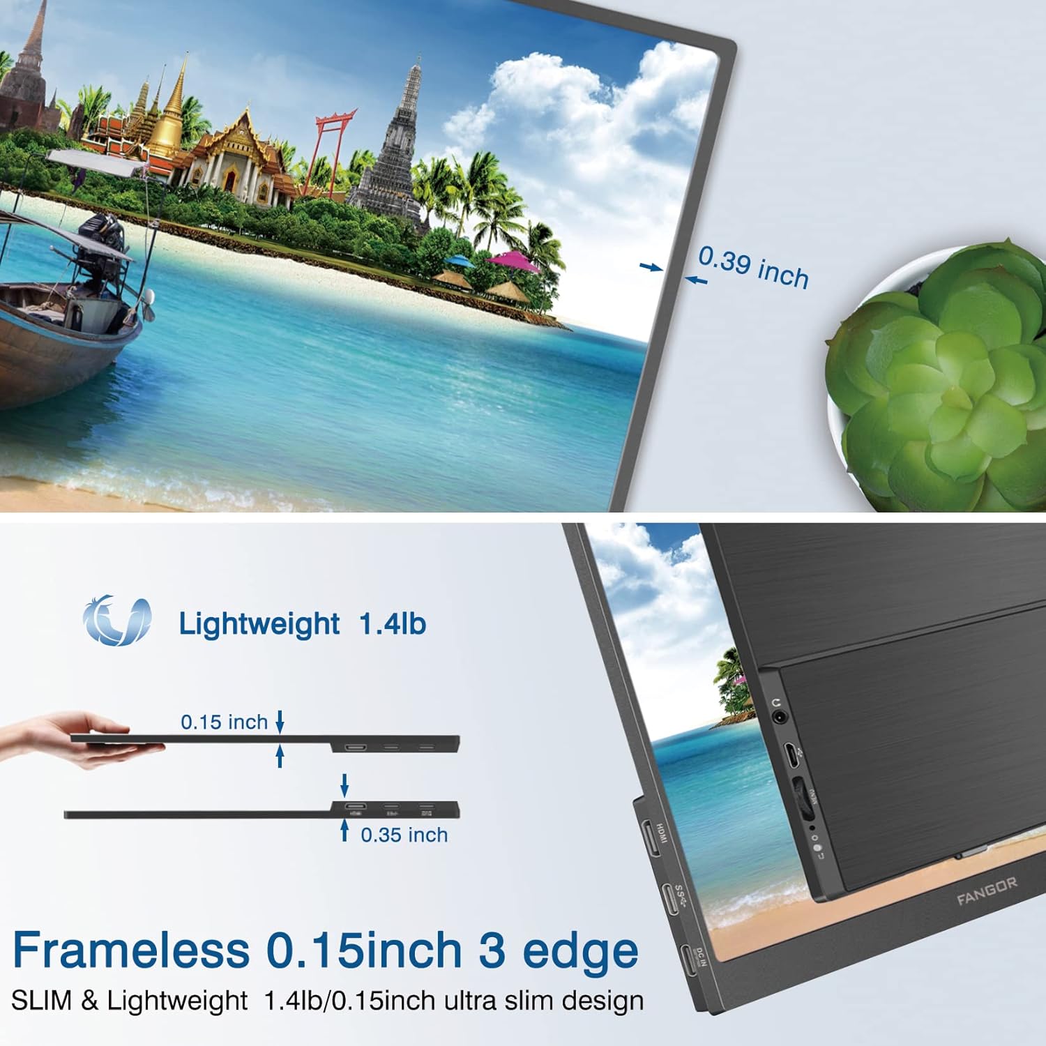 Exclusive Discount 80% Offer Portable Monitor for Laptop, FANGOR 15.6 FHD1080P Portable Monitor Computer Display with HDMI USB-C Plus & Play Game Monitor for Mac PC Phone Xbox PS4