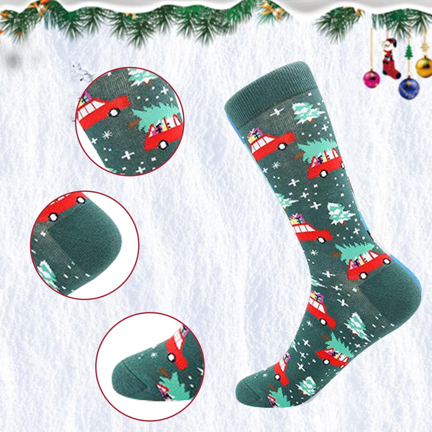 BONANGEL Christmas Socks for Men, 6 Pairs Mens Holiday Crew Socks, Christmas Gifts for Men - Image 3