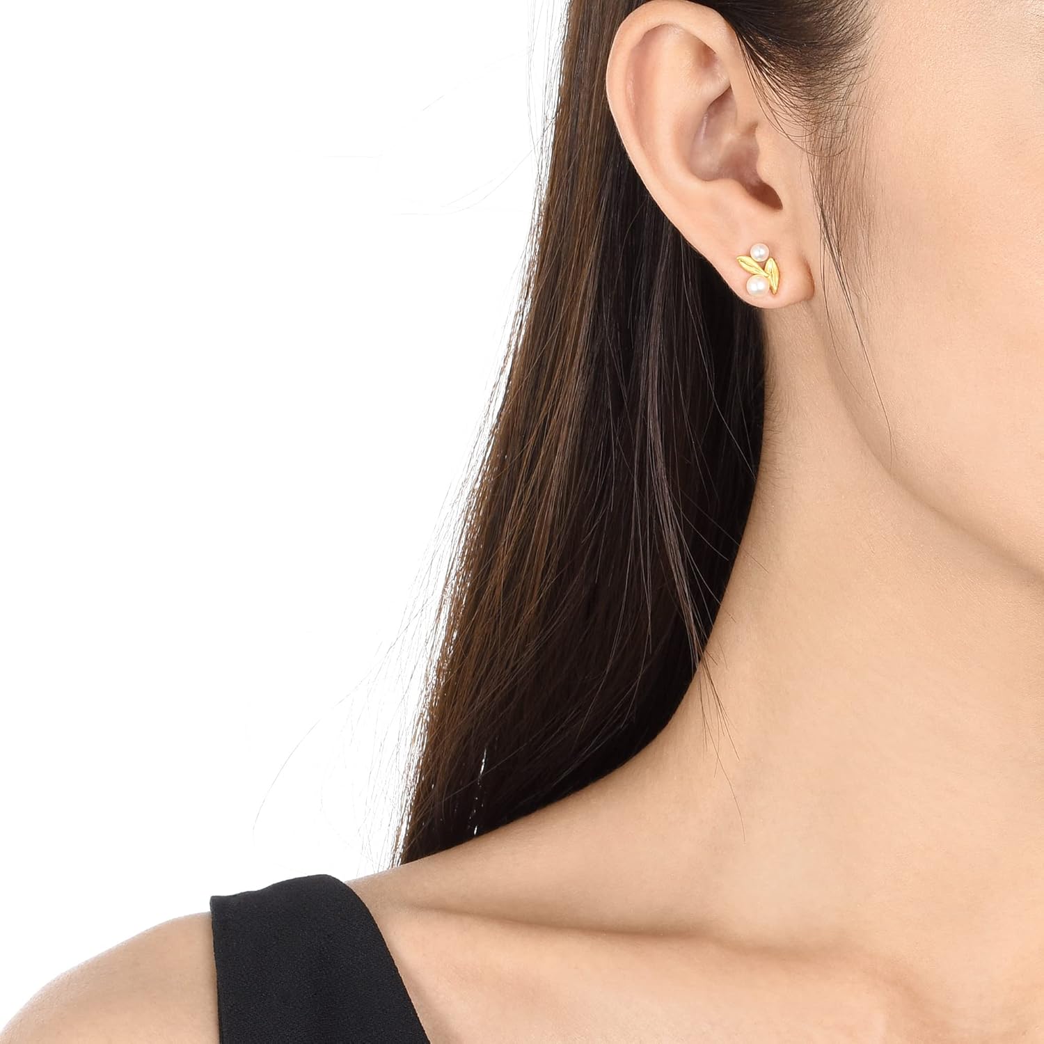 CHOW SANG SANG 24K 999.9 Gold Daily Luxe Willow & Pentals Pearl and Mother of Pearl Asymmetric Stud Earrings for Women 89676E