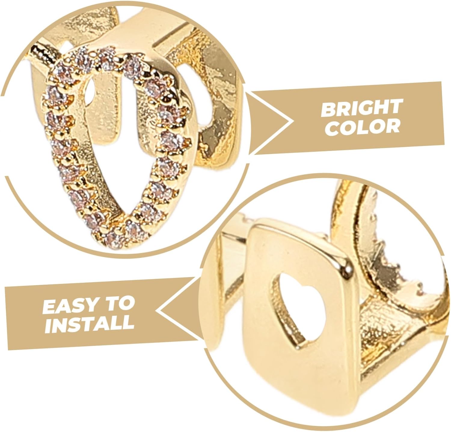 Gold Plated Hip Hop Grills Diamonds Love Symbol Hollow Teeth Caps Set for Men and Women