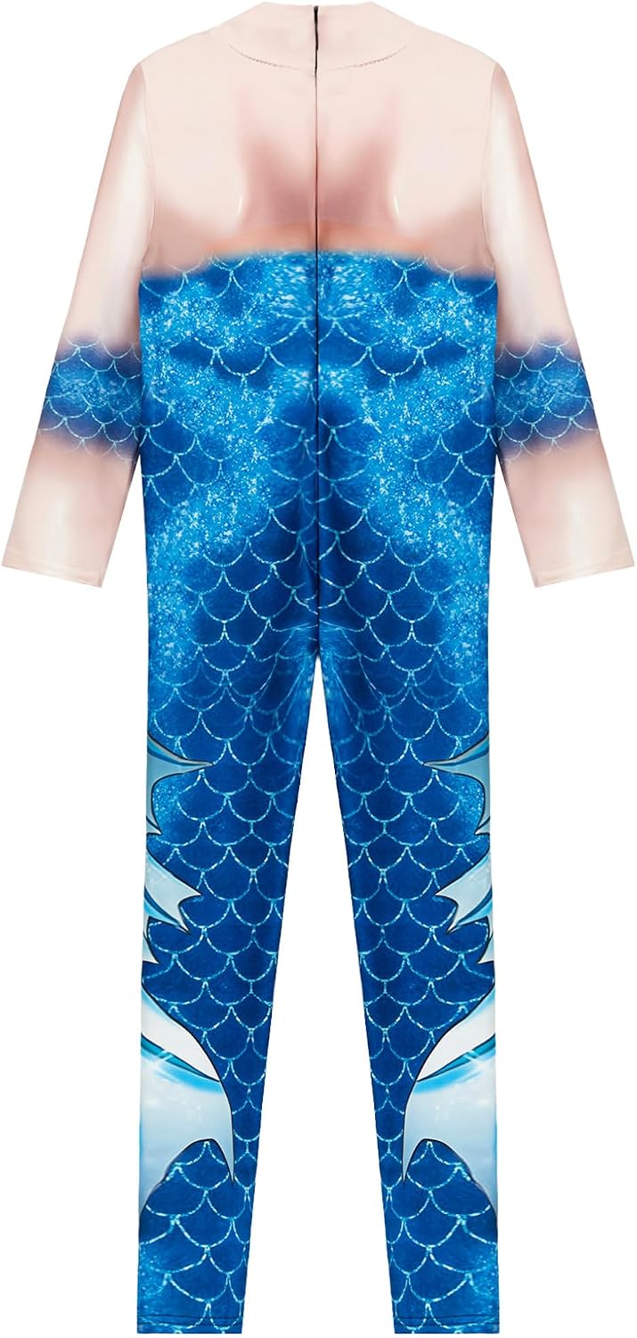 Hansber Girls Mermaid Swimsuit Fish Scale Printe Long Sleeve Rash Guard Swimwear Pool Party Stage Performance Costume