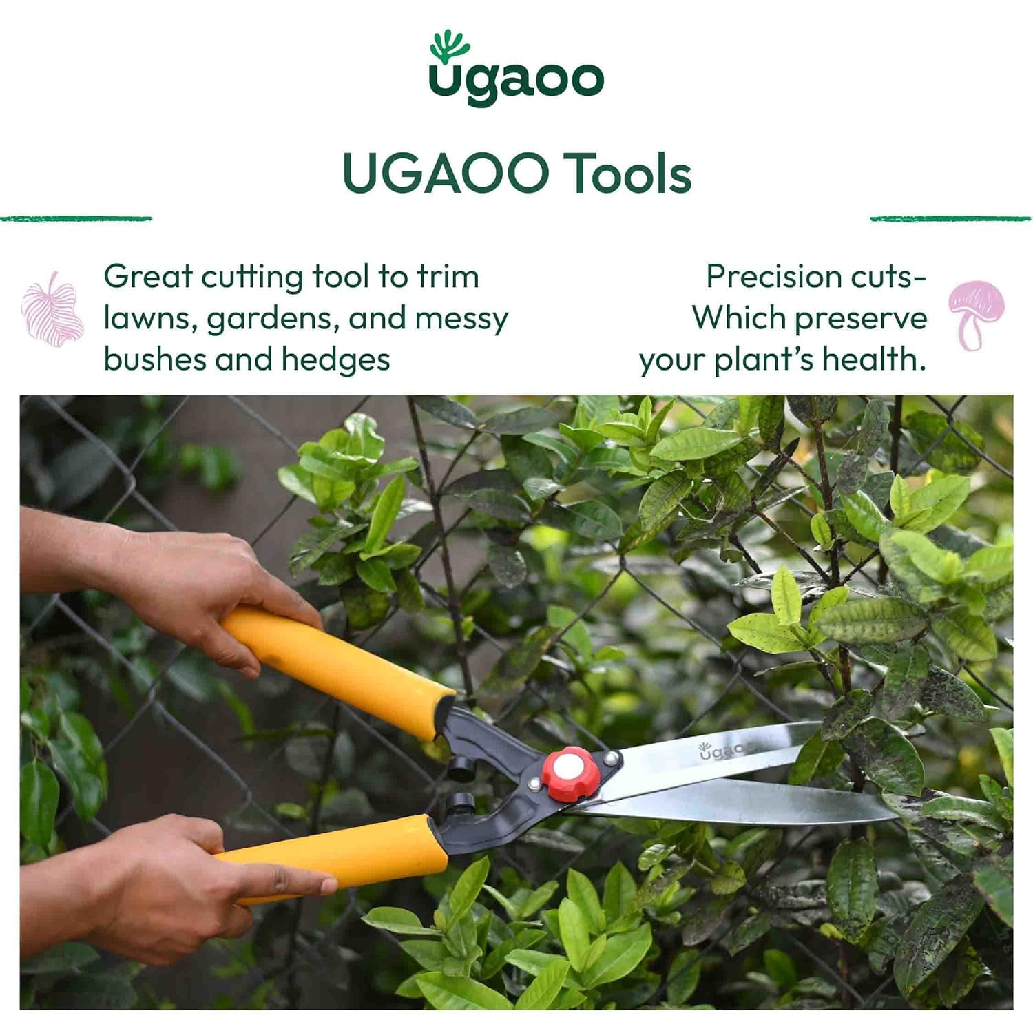 UGAOO Hedge Shear (10 Inch Blade) With Plastic Sleeve for Gardening - Durable Gardening Hand Tool - Image 2 thumbnail