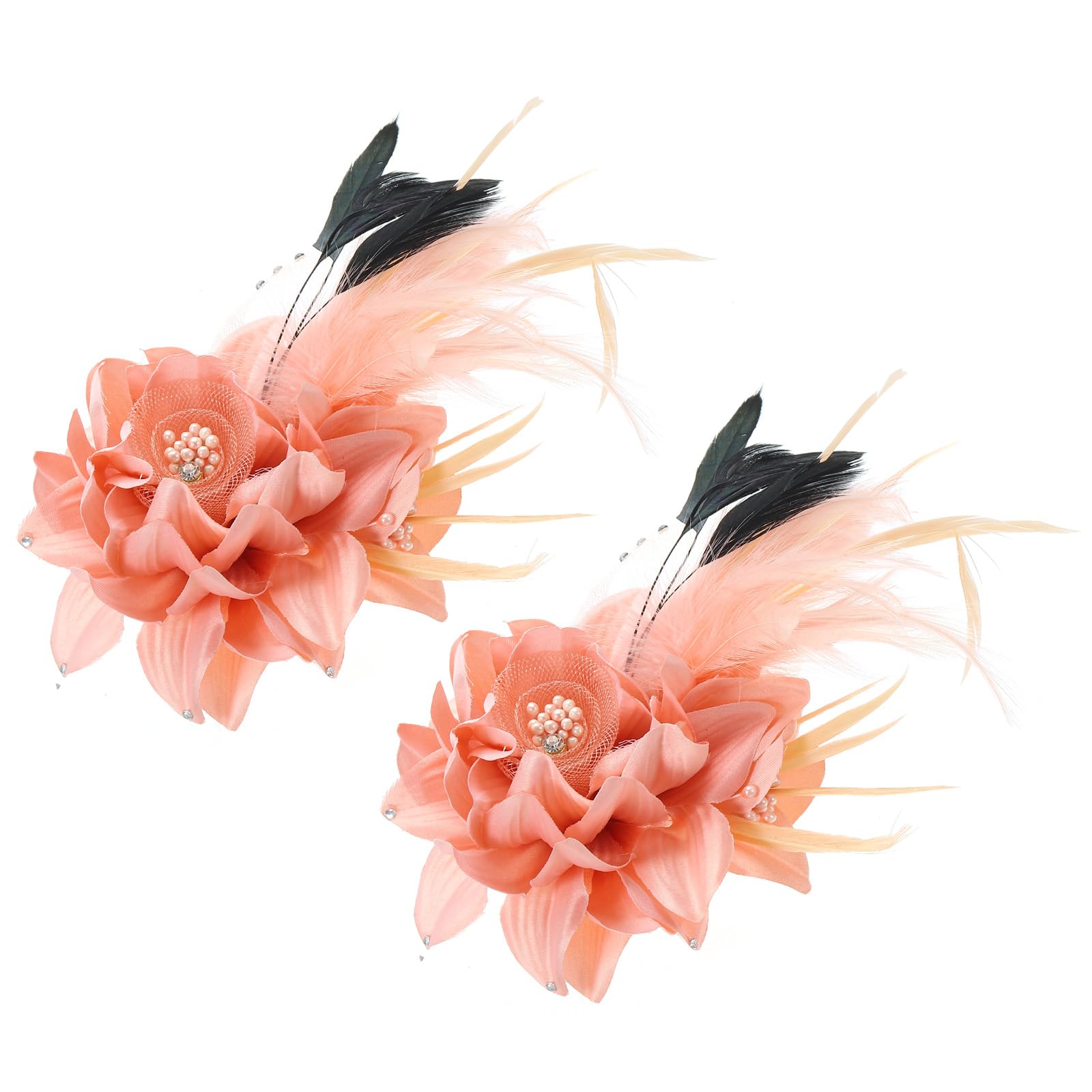 PATIKIL Pinza de Pelo Floral, 2Pcs Elegante Broche de Flor y Pluma para Sombrero de Seda de Boda, Fiesta, Baile, Banquete, Traje de Vestir, Rosa Con Plumas Negras