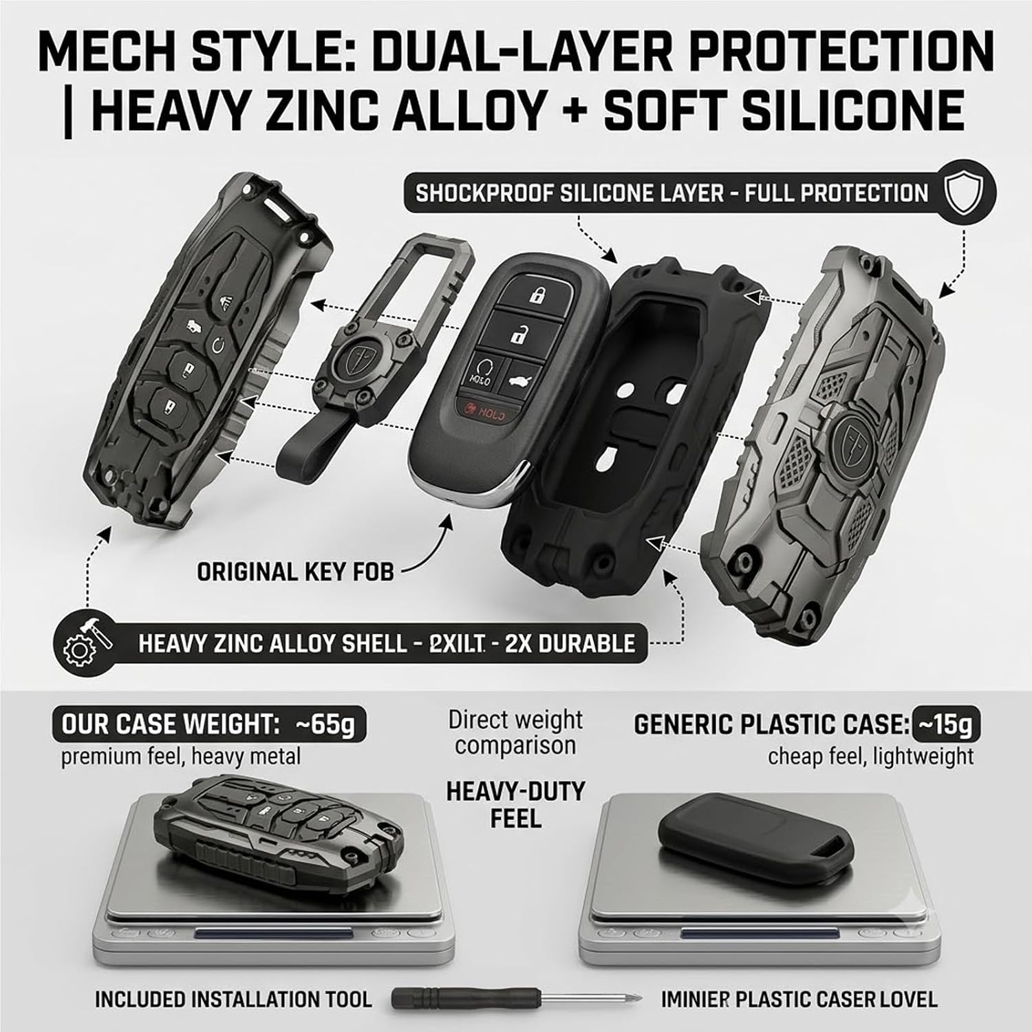 Mech Metal Key Fob Cover for Honda Civic Accord CRV Pilot 2022-2026 Case image 3