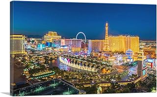 ARTCANVAS Las Vegas City Strip at Night Blue Sky Canvas Art Print Stretched Framed Painting Picture Poster Giclee Wall Decor - 40" x 26" (0.75" Deep)