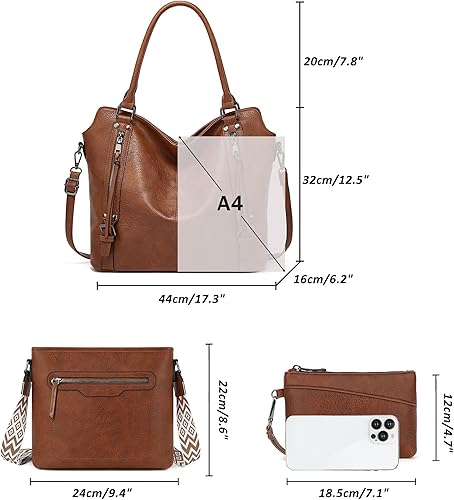 Miniatura 3 de TANTOMI Bolsos de mano para mujer, juego de bolsas cruzadas, bolso grande de cuero con cartera y correas ajustables