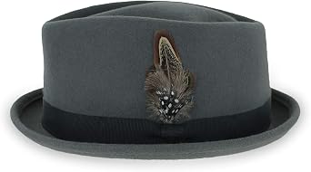 Belfry Crushable Porkpie Fedora Hat Mens Vintage Style 100% Pure Wool in Black Brown Grey Navy Pecan and Striped Band