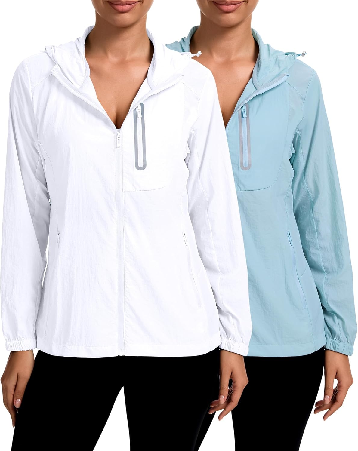 2 Pack Women's UPF 50+ UV Sun Protection Hoodie Jackets SPF Lightweight Sun Shirt with Pocket Full Zip Hiking Hoodie