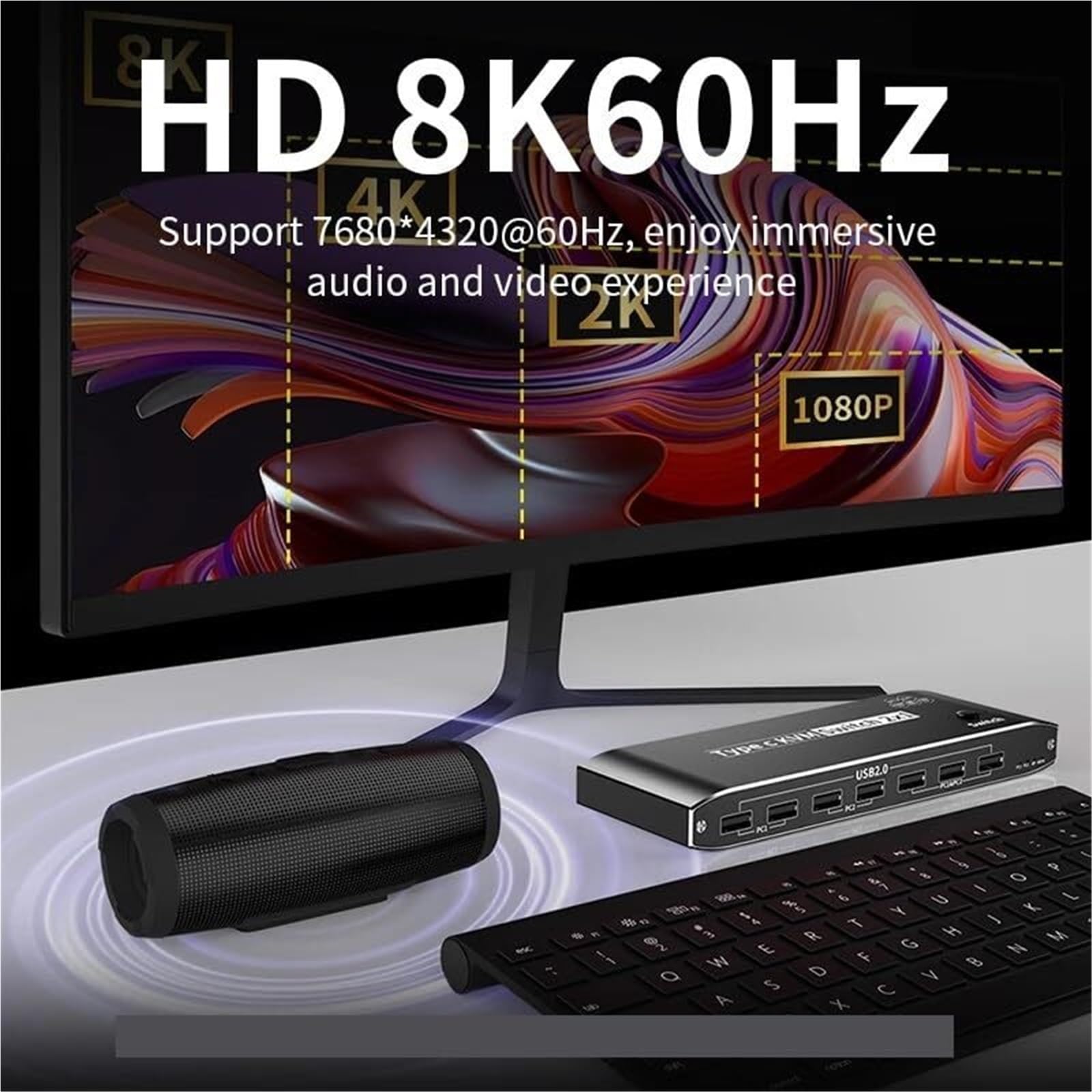 Stazione di Ricarica USB, Switch KVM da USB C A 8K DP Switcher Video 4K120Hz 3/4