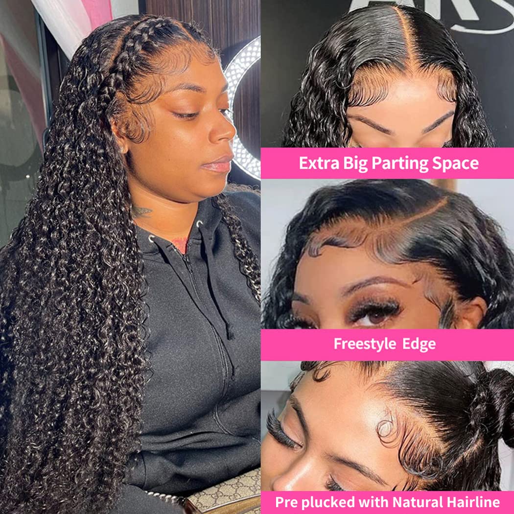 kiss Love 13x4 Deep Wave Lace Front Wigs Human Hair 180% Density Wet and Wavy Hd Lace Frontal Wigs Pre Plucked Bleached Knots with Baby Hair Curly Wigs for Women (20inch)