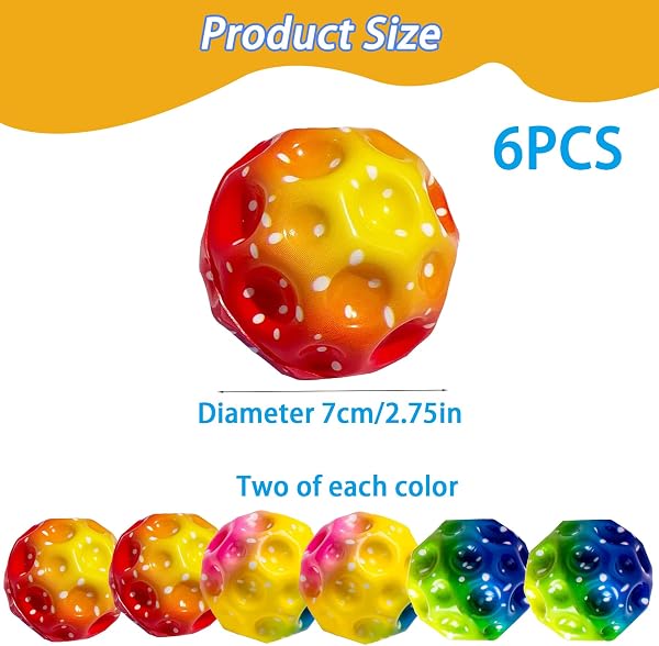 TZEKING 6 Stück Hohe Springender Gummiball,7 cm,Hüpfende Bälle in 6 Farben,Leicht zu Greifen,Geschenke für Jungen und Mädchen,Geeignet für Erwachsene zum Stressabbau - 2