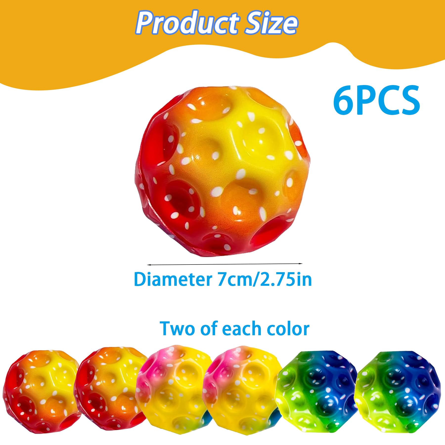 TZEKING 6 Stück Hohe Springender Gummiball,7 cm,Hüpfende Bälle in 6 Farben,Leicht zu Greifen,Geschenke für Jungen und Mädchen,Geeignet für Erwachsene zum Stressabbau - 3