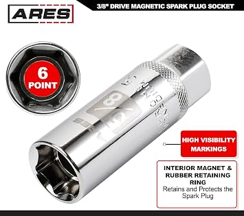 ARES 11020 5/8-In Magnetic Spark Plug Socket - 3/8-In Drive, CR-V Steel