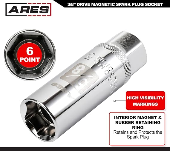 ARES 11020 5/8-In Magnetic Spark Plug Socket - 3/8-In Drive, CR-V Steel