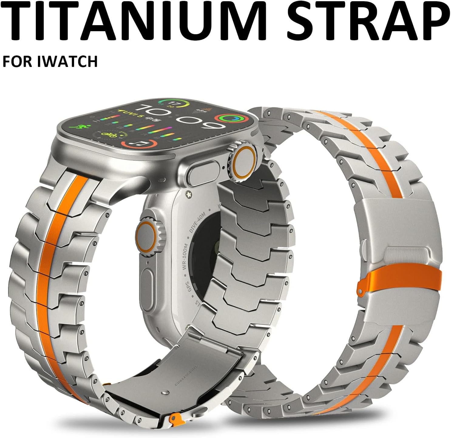 Titanium Band Compatible with Compatible with Apple Watch Ultra 2/1 49mm 46mm 45mm 44mm 42mm iWatch Ultra Series 10/9/8/7/SE/6/5/4/3, Solid Men Replacement Robust Metal Link Wristband - Image 8