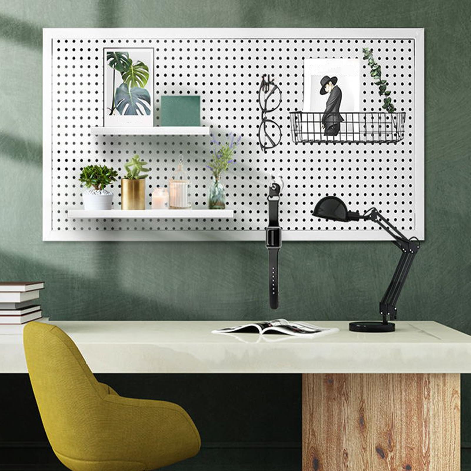 Pegboard-Wandhalterung, Küchen-Organizer, Display-Pegboard zur Montage, Bastel-Organizer-Aufbewahrungsset für Garage, Bastelwerkstatt, Werkbank, Hobbybüro (weiß, 24 x 47 Zoll, 1 Stück)