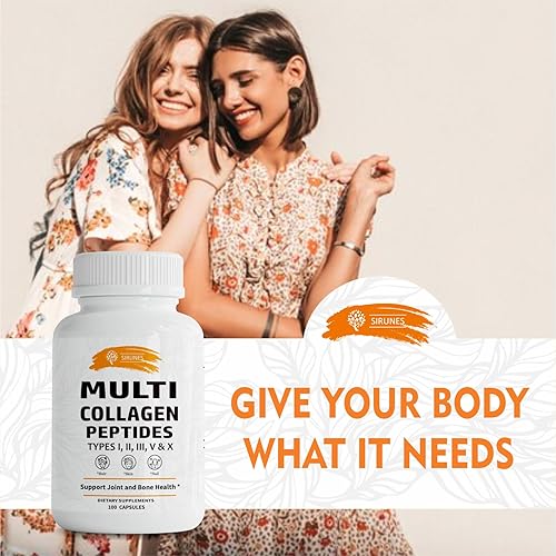 Miniatura 6 de SIRUNES Cápsulas de Péptidos de Colágeno Múltiple - Sin OGM y Sin Gluten Tipo I, II, III, V, X Suplementos de Colágeno Hidrolizado con Vitamina C -