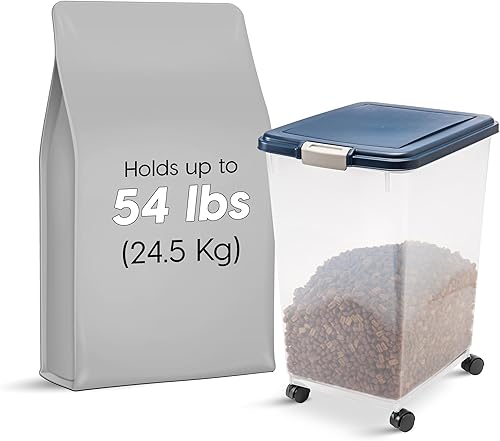 Vista 55 de IRIS USA - Recipiente hermético de 25 libras/33 cuartos de galón. IRIS USA WeatherPro - Contenedor hermético para alimentos para mascotas, con marino