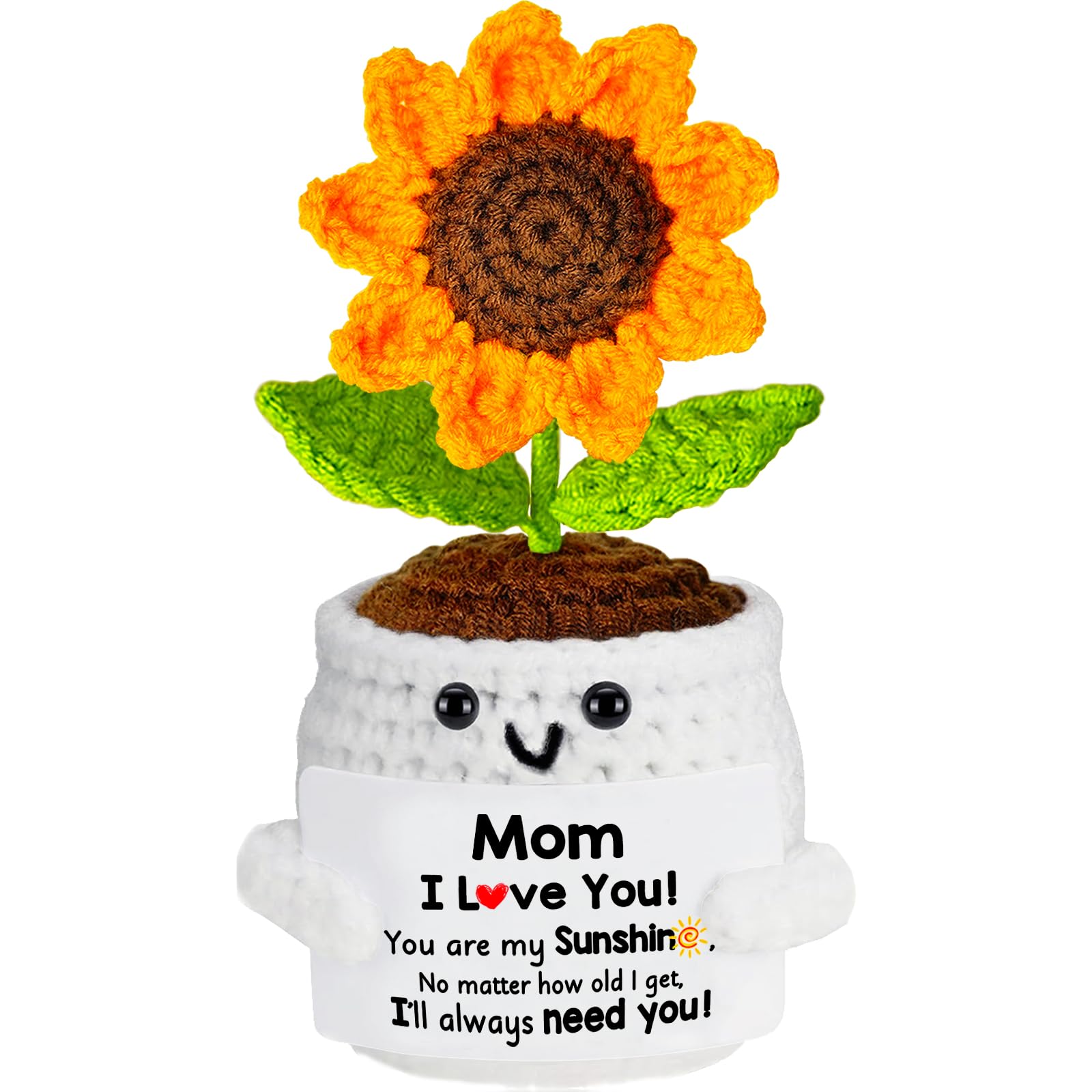 Qunland Gifts for Mom, Birthday Gift for Mom, Handmade Crochet Flowers Sunflower for Home Office Desk Decoration, I Love You Gifts for Moms Mama from Daughter Son Kids, Mothers Day, Idea