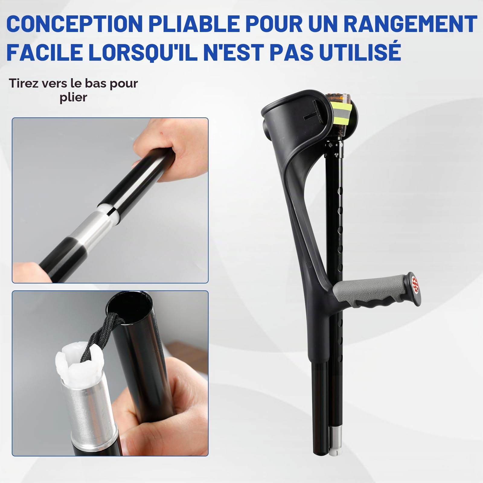 1 paire de béquilles pliantes en alliage d'aluminium, légères et réglables en hauteur, aide à la marche pour adultes, béquille pliable pour avant-bras