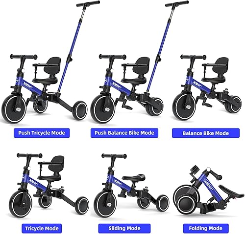 Miniatura 2 de XJD Bicicleta para niños pequeños, triciclo plegable 6 en 1 para niños de 1 a 4 años con mango de control parental, bicicleta de equilibrio con