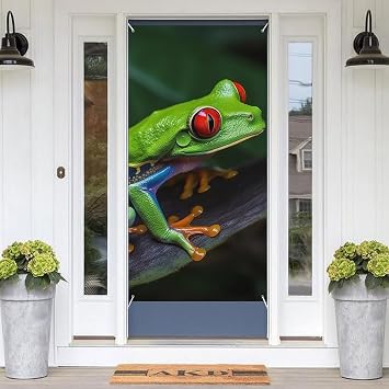 Welcome Door Cover Decoration, Red Eyed Tree Frog Door Banner Porch Sign, Wall Hanging Banner Background, Welcome Front Doors Cover for Indoor Outdoor Decor Party Supplies
