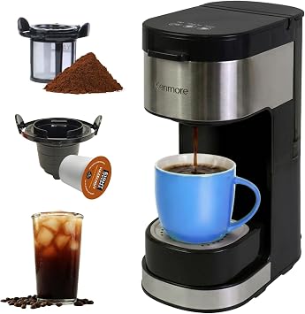 Kenmore Single Serve Coffee Maker Compatible with Keurig KCup Pods & Ground Coffee, One Cup Brewer, 612 Oz Brew Sizes, Travel Mug Friendly, Auto ShutOff, Hot & Iced Maquina de cafe, Black