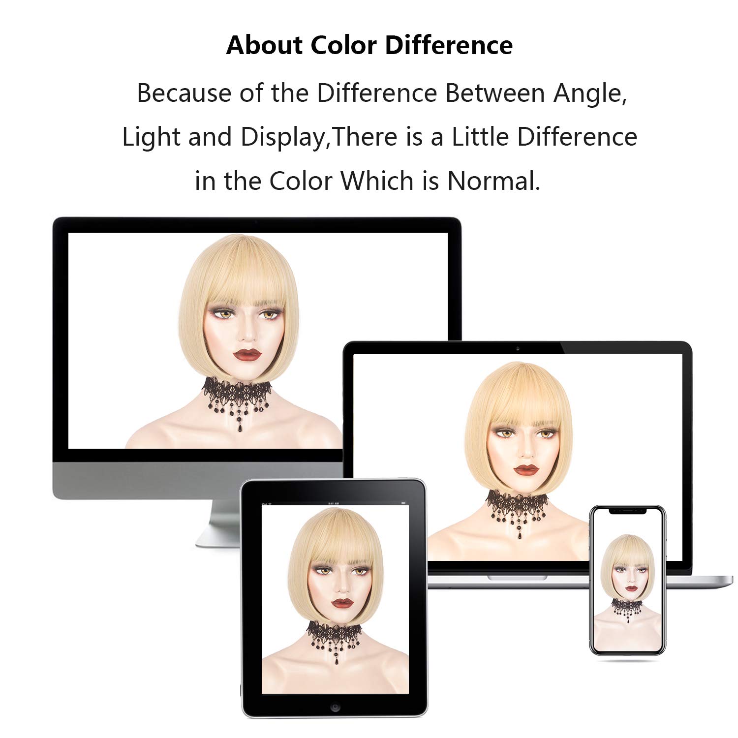 WeKen Short Blonde Wig with Bangs Blonde Bob Wig for Women Synthetic Hair Wig for White Black Women Daily Halloween Cosplay 11 Inches