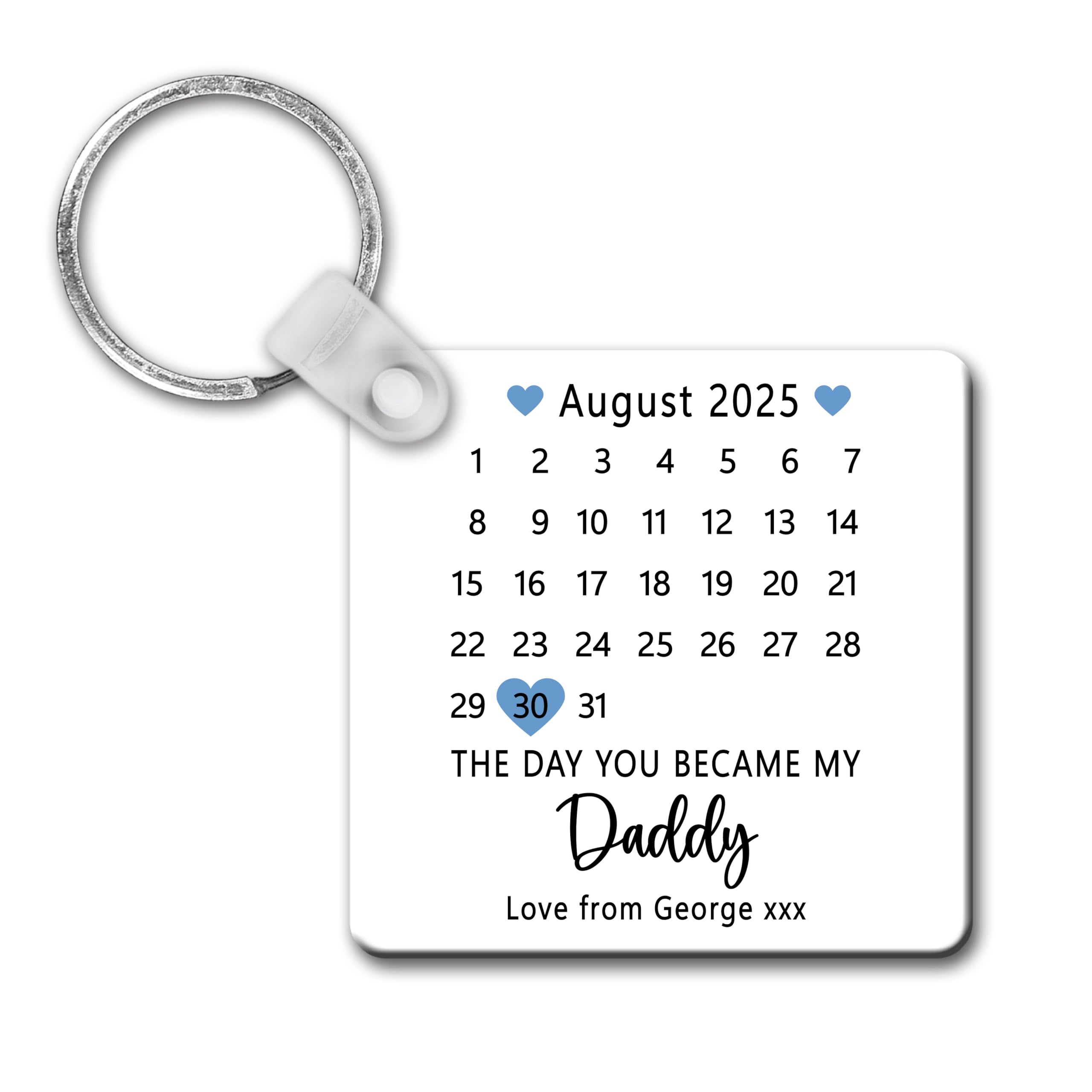 Drifting Ducks Men's White Personalised The Day You Became My Daddy Keyring | The Mot You Became A Daddy Plastic Keychain | Custom Date, Year & Love From Message