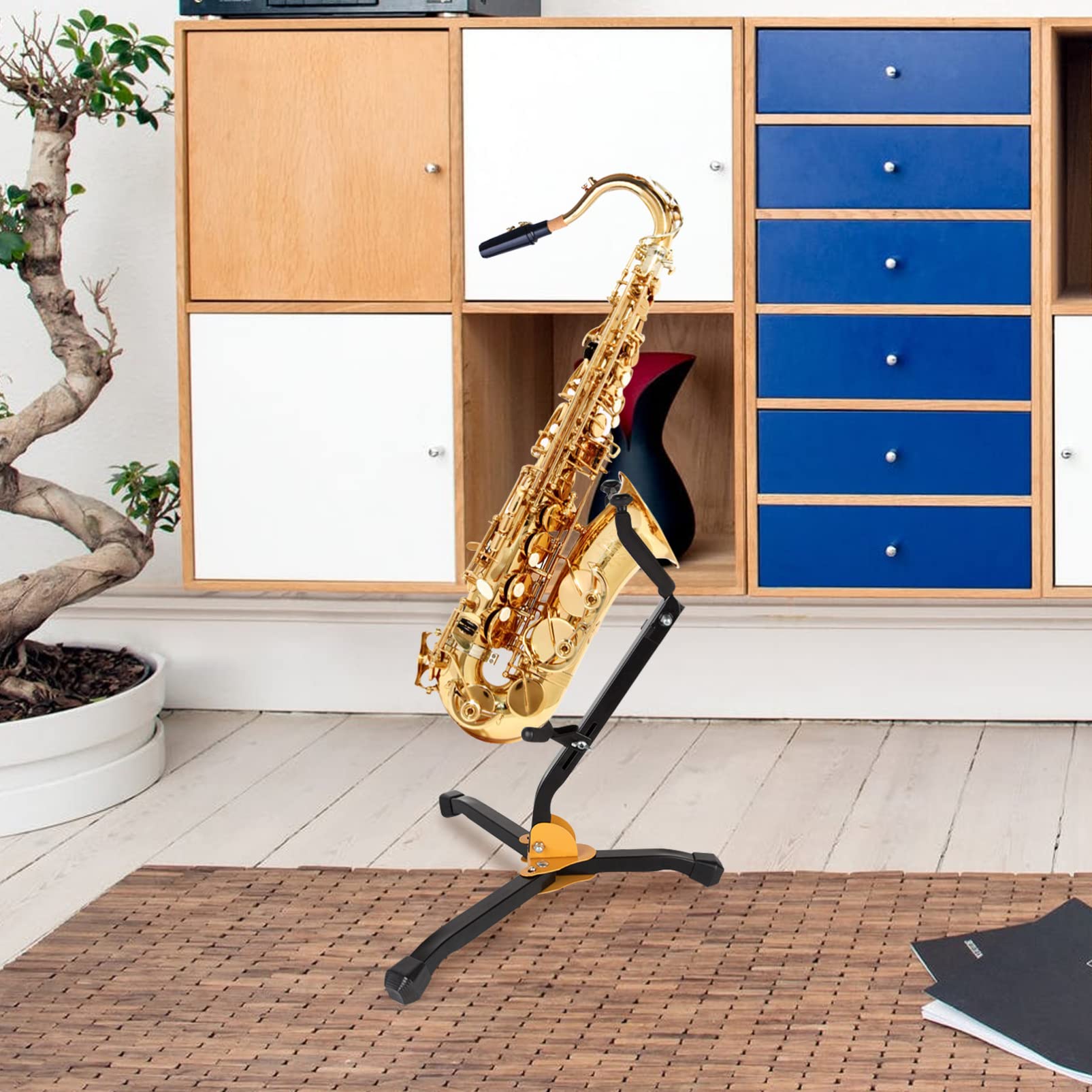 FRCOLOR Robuster Saxophonständer für Altsaxophon und Tenorsaxophon Faltbar und Tragbar mit Rutschfestem Eisen und Abs Material für Musikunterricht und Zuhause
