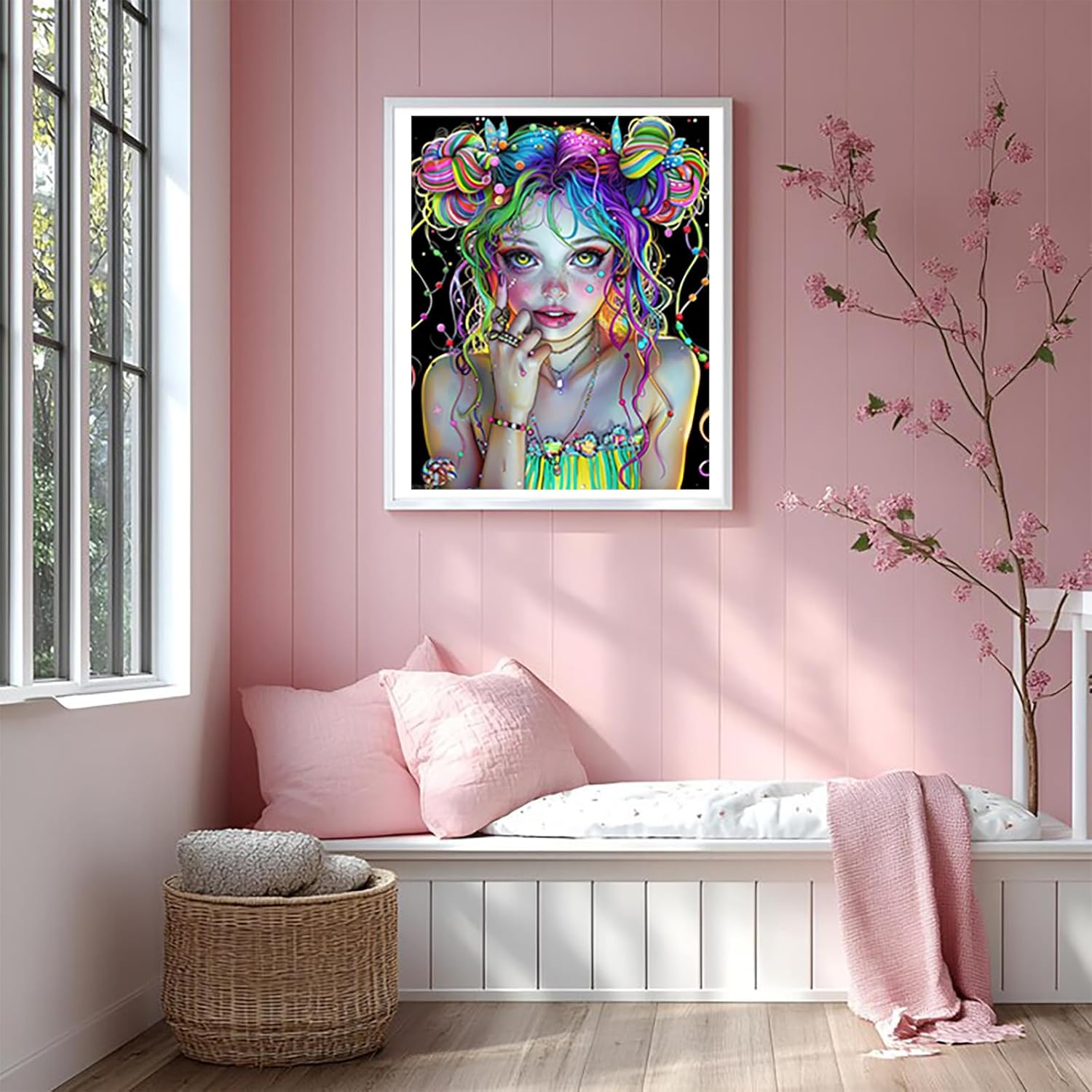 XTXGERL Colorful Candy Woman Paint by Number Kits 16x20 inch Canvas Wacky Cute Woman DIY Painting for Adults Beginners with Colorful Hair Paint by Numbers with Brushes Acrylic Pigment (Without Frame)