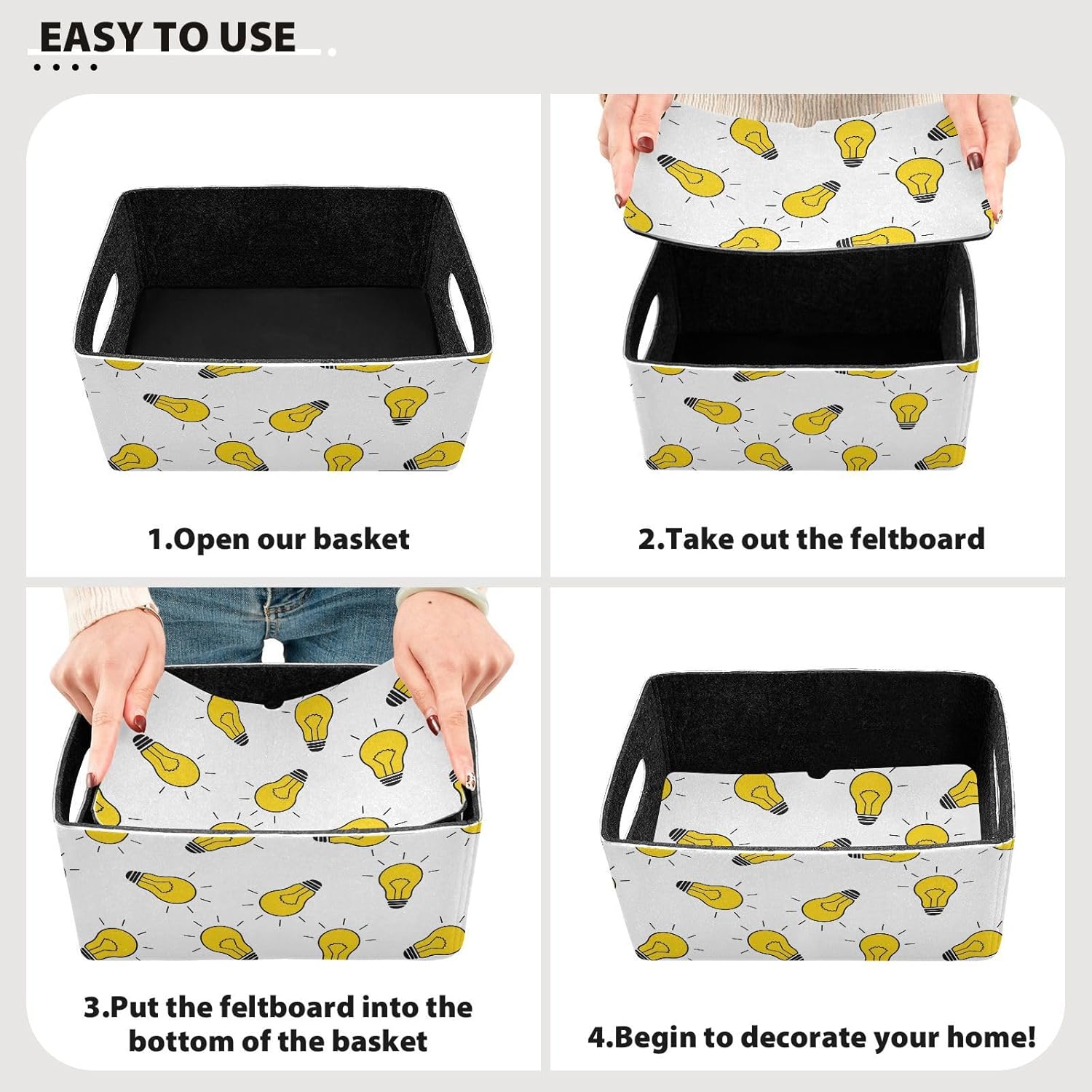 OTVEE Light Bulb Storage Baskets for Organizing, 2 Pack Collapsible Storage Bins with Handles Cubes for for Laundry Room Bathrooms Bedrooms Kitchens Cabinets Countertops