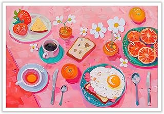 Trendy Kitchen Delicious Breakfast Posters Foods And Drinks Canvas Wall Art Colorful Modern Dining Room Aesthetic Prints Painting For Home Bedroom Dorm Wall Decor 12x16in Unframed