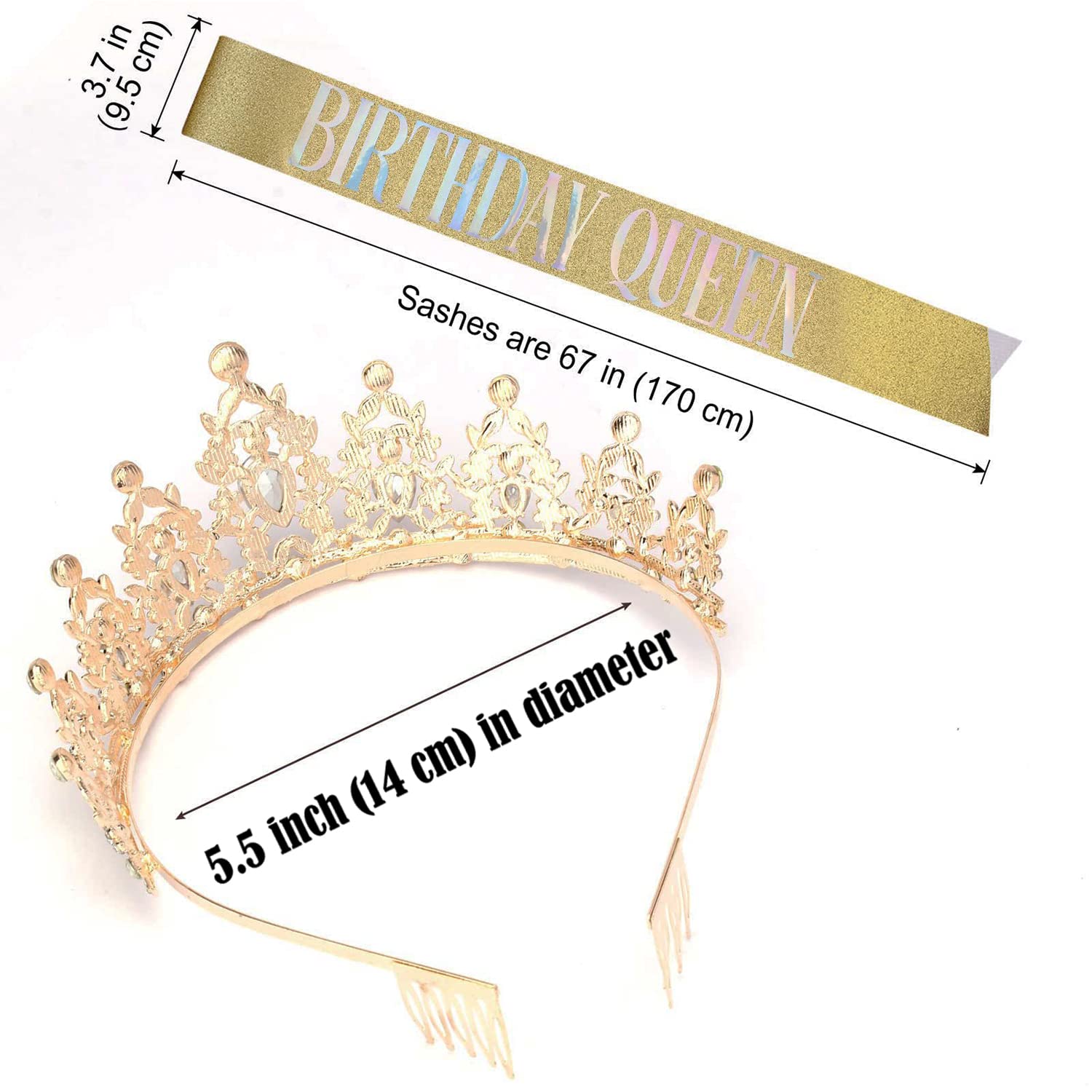 "BIRTHDAY QUEEN" Sash and Tiara for Women Crystal Tiara and Satin Kit for Girl Rhinestones Crown with Comb Glitter Hair Accessories for Prom Party Decoration Cake Topper Accessory Set with Pins image 4