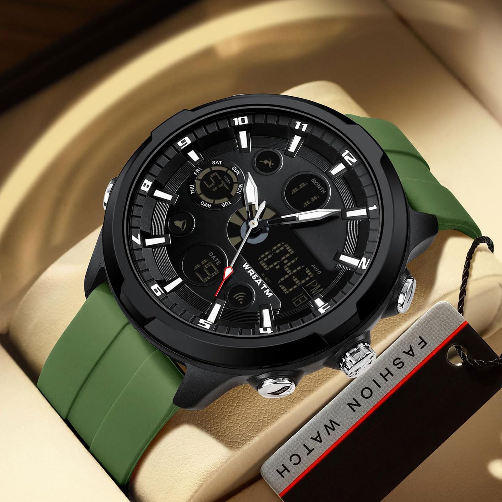 findtime Reloj de pulsera analógico digital para hombre, esfera grande, deportivo, militar, resistente al agua, iluminación LED, cronógrafo, cronómetro, despertador, calendario, relojes
