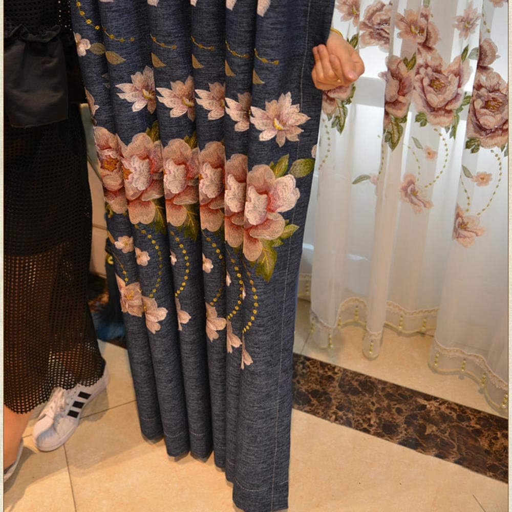 Tulle Linen Embroidered Living Room Bedroom Blackout Room Darkening Window Floor Length 2 Pieces-3 × 2.7m (W × H) X2