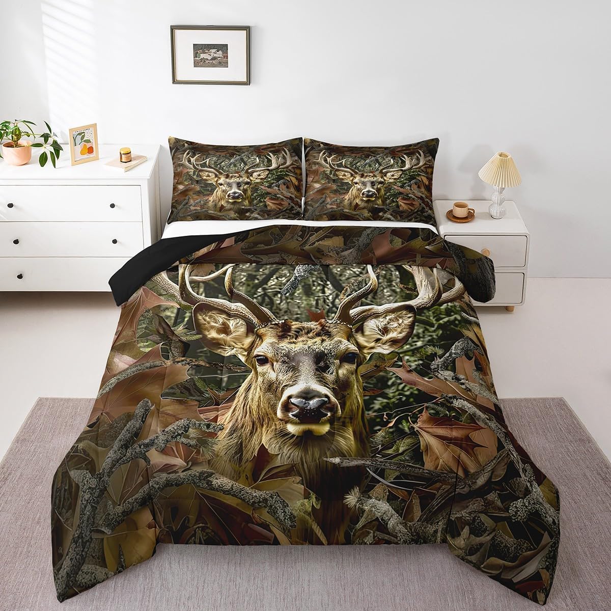 Feelyou Cute Deer Bedding Set Deer Hunting Comforter Set for Kids Boys