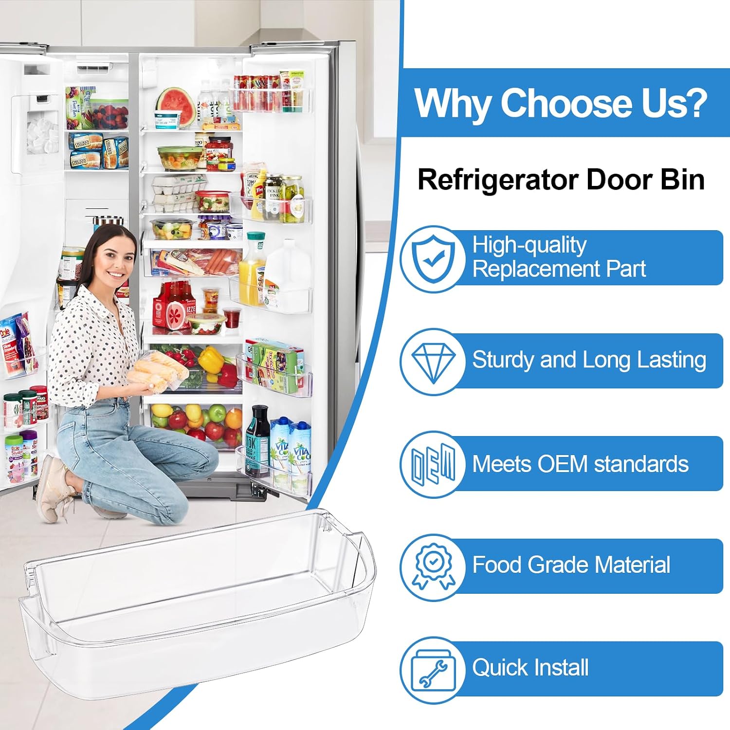 WPW10710203 Refrigerator Door Shelf & WPW10451873 Door Bin Compatible with Whirlpool Refrigerator Door Shelf/kenmore Refrigerator Door Shelves WRS571CIHZ04, WRS571CIHZ01 Refrigerator Shelf (3 PCS)