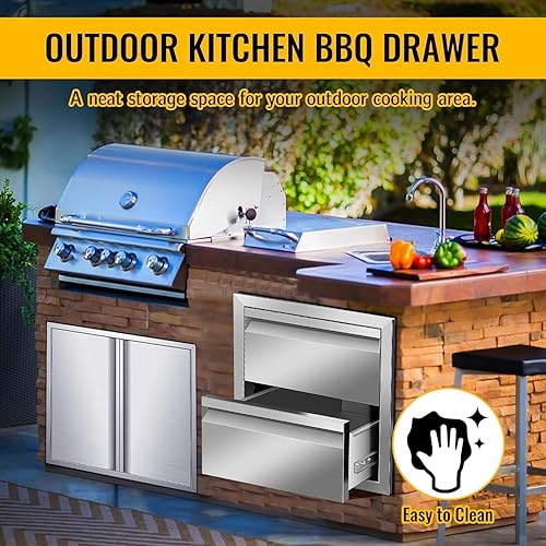 Miniatura 6 de Cajones de cocina para exteriores de 18 pulgadas de ancho x 15 pulgadas de alto x 23 pulgadas de profundidad, de acero inoxidable, cajones dobles
