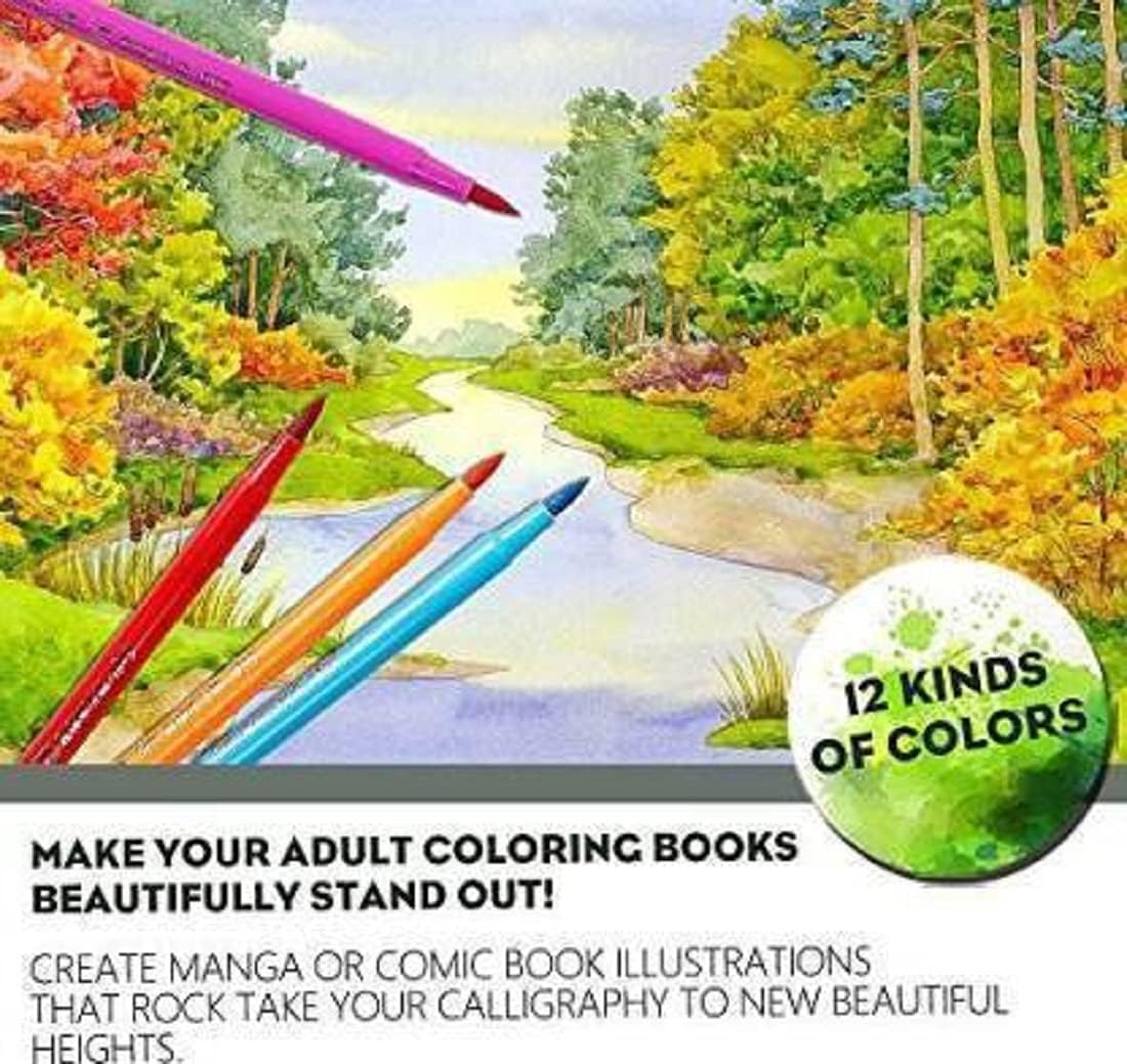 KIVYA Colouring sketch pens for kids drawaing, painting Artistic watercolor brush Marker Pen for girls/boys - 12 sketch pens
