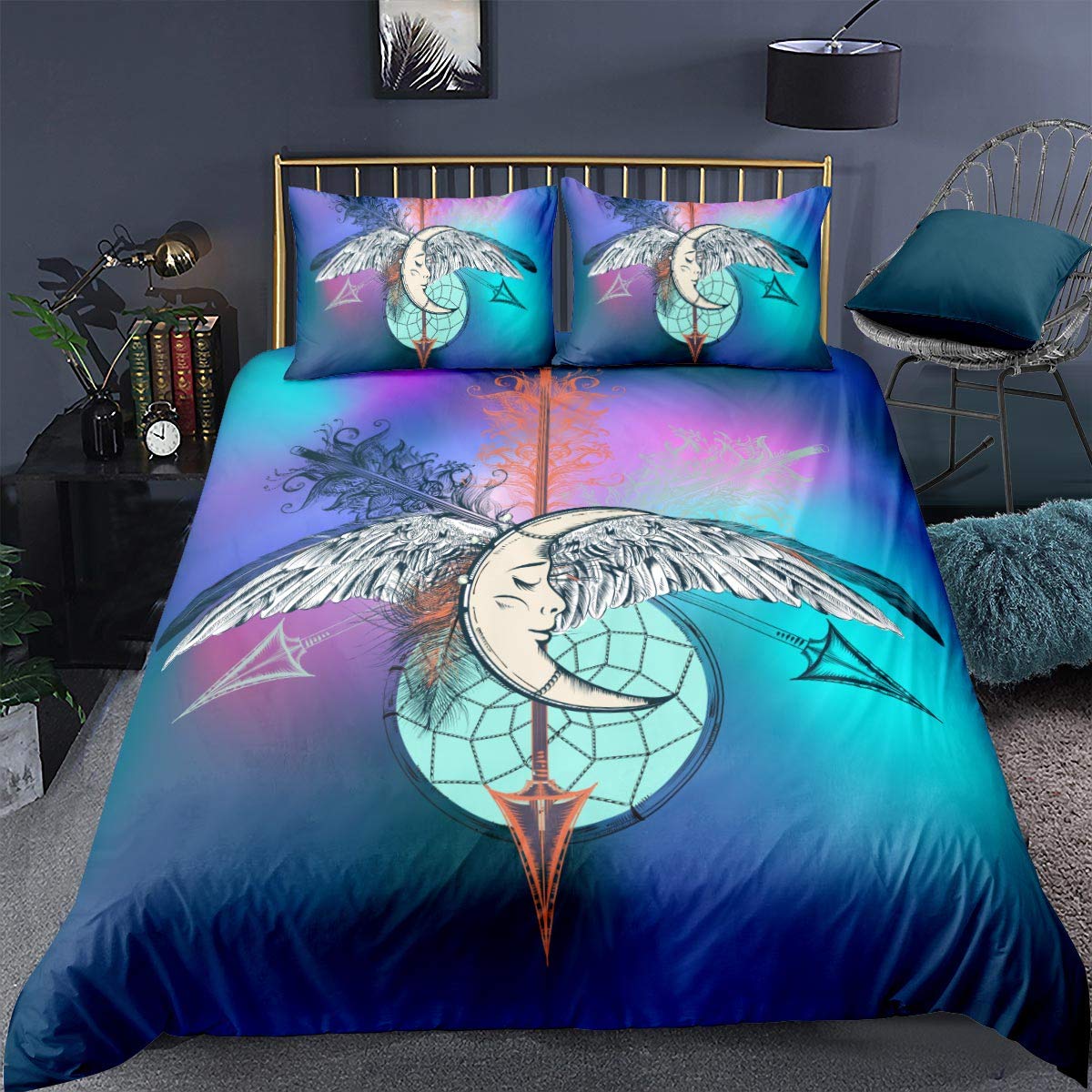 Housse de couette Super King Size indienne avec 2 taies d'oreiller motif dream catcher